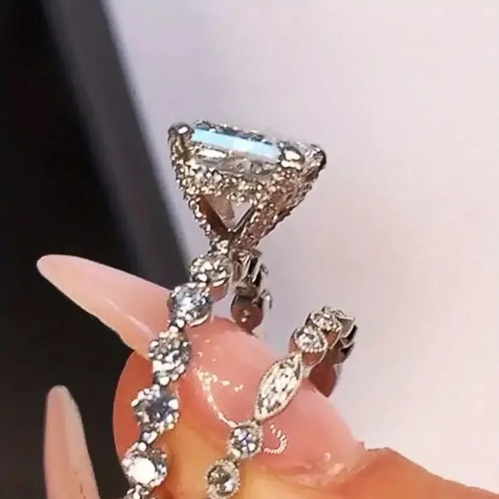 ✨️Delicate 2pcs/set Rings Square Cut Shiny Zircon Rings
